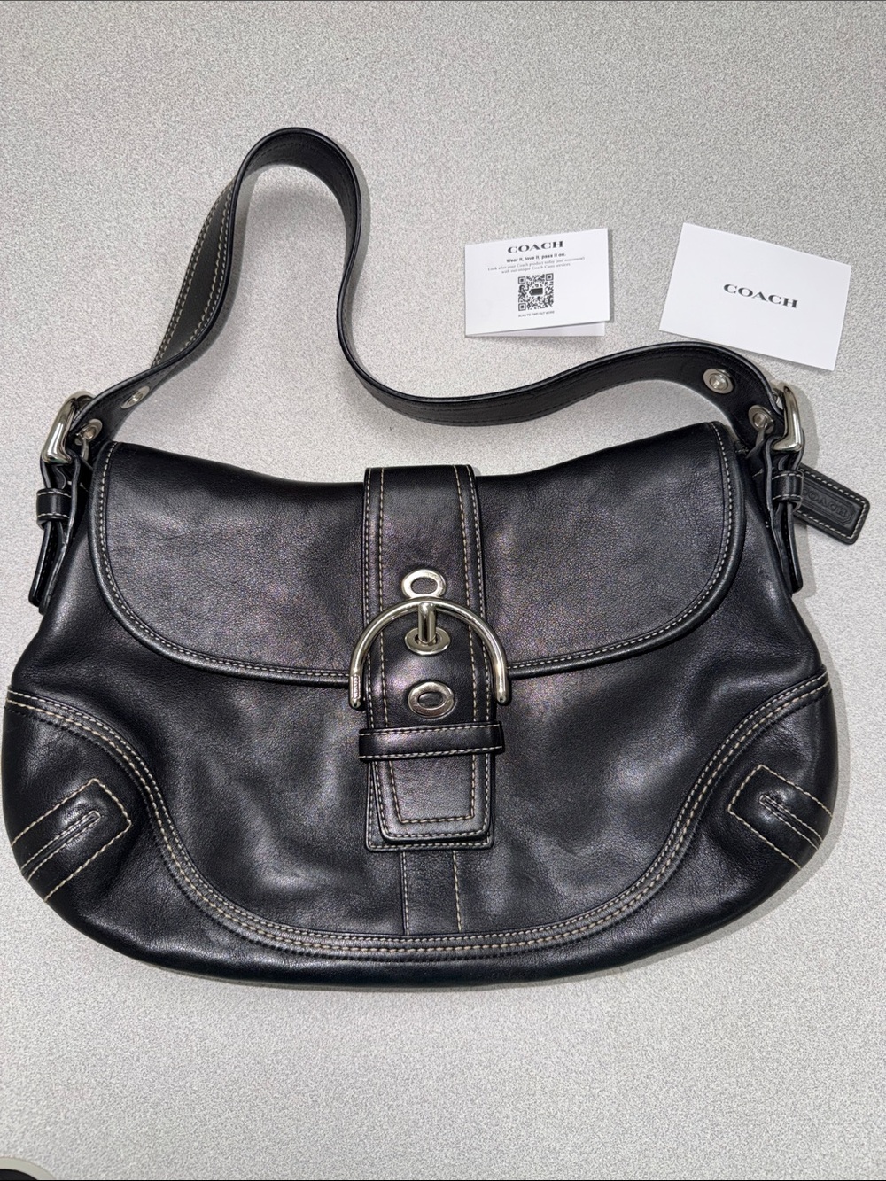 Coach Soho black leather flap shoulder bag